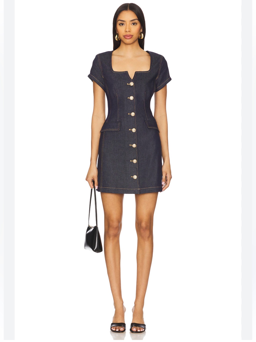 Generation Live Dark Indigo Denim Gold Button-Front Mini Dress
